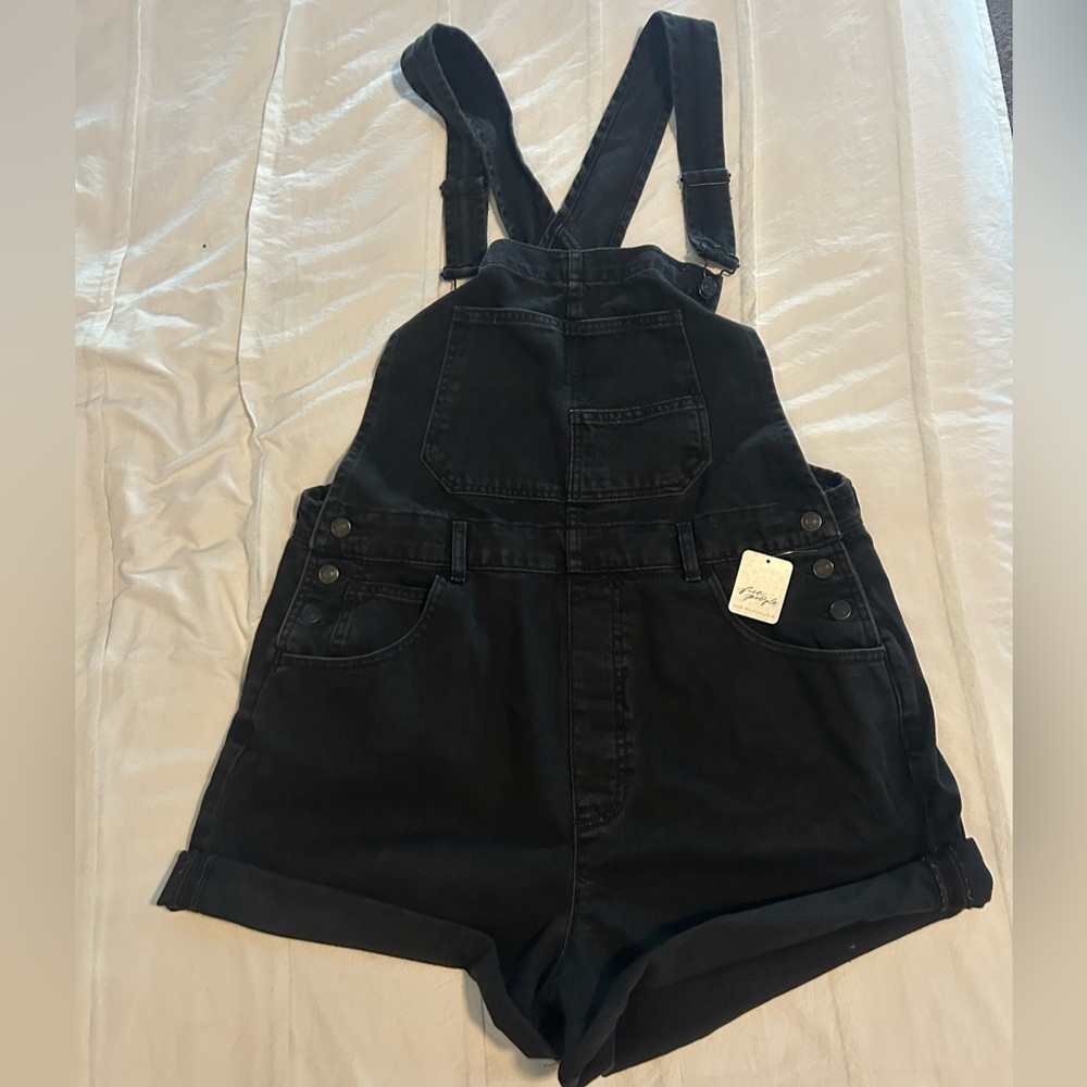 Free People Charcoal Denim Overalls